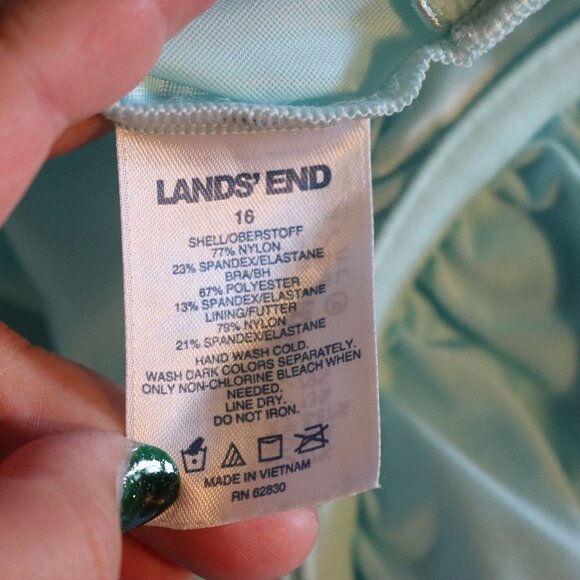 Lands’ End Blue Checkered Underwire Swimsuit Top Size 16 Adjustable Straps - Picture 6 of 8